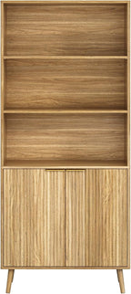 CARPETNAL Tall Storage Display Cabinet in Natural Oak- 70 Inch Bookshelf with Open and Closed Shelving - Modern Accent Cabinet for Living Room, Dining Room