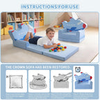 Toddler Couch 2 in 1 Flip-Out Kids Couch, Fold Out Foam Kids Sofa with Soft Washable Cover, Airplane Design for Playroom