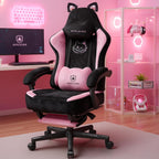 GTPOFFICE Gaming Chair Cute with Cat Ears, Ergonomic Computer Chair with Footrest Cat Paw Lumbar Support Comfortable Reclining Game Chair Desk Chair for Adult,Teens, Soft Fabric,Soft-Red