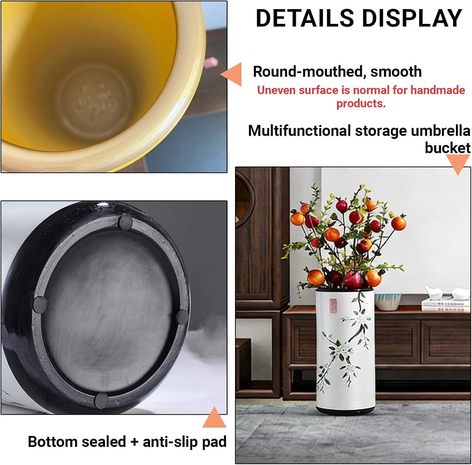 Ceramic Umbrella Stand Umbrella Holder for Entryway Hand-Made Umbrella Stand Barrels Umbrella Holder Cane Floor Standing Vase Ceramic Storage Bucket for Home Office Entrance Indoor.(White212)