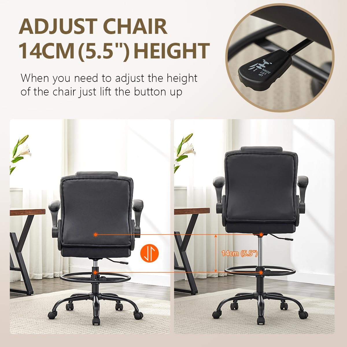 BOSMILLER Drafting Chair,Tall Office Chair for Standing Desk with Adjustable Height,Counter Computer Chairs with Footrest for Home,Drawing or Counter Height Use