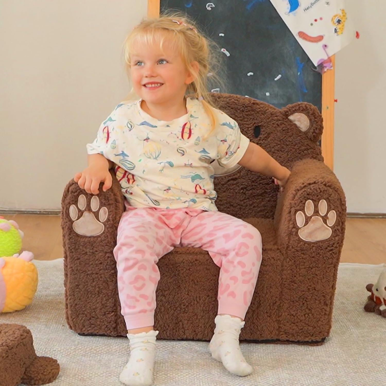 ALIMORDEN Animal Kids Chair,Sherpa Soft Kids Chair with Washable Cover, Comfy Kids Armchair for Toddlers Ages 1-6, Comfy Kids Lounge Chair for Playroom Bedroom and Reading (Brown Bear)