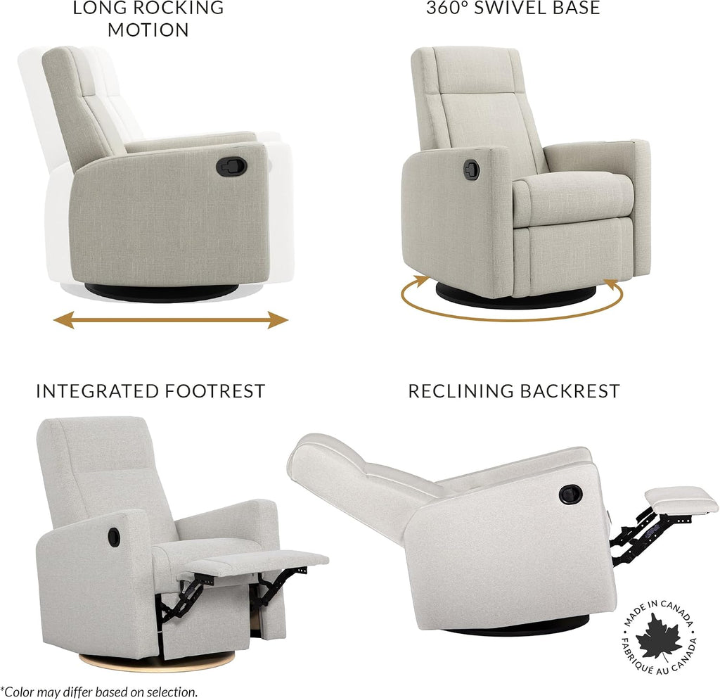 Jaymar Nelly Modern Nursery Glider Recliner Chair – Cozy Nursing Chair with 360° Swivel for New Parents, Gentle Motion, Compact Design, Lumbar Support – Made in Canada (Vanilla/Beyond Sheep Fabric)
