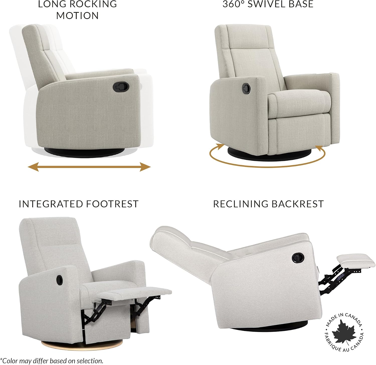 Jaymar Nelly Modern Nursery Glider Recliner Chair – Cozy Nursing Chair with 360° Swivel for New Parents, Gentle Motion, Compact Design, Lumbar Support – Made in Canada (Vanilla/Beyond Sheep Fabric)