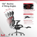 ES2T Computer Desk Gaming Chair with 2-Piece Protrusion Adjustable Lumbar Support Trackmaster 6D Armrest Height Adjustable with 2D Leather Headrest 136° Tilt for Office and Gaming