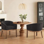 SoarFlash Modern Upholstered Barrel Dining Chair Set of 2, Natural Hardwood Frame, Farmhouse Linen Chairs for Dining Room, Kitchen(Black)
