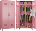 Aobabo Metal Wardrobe Closet with 2 Doors, 19" Deep Metal Wardrobe Cabinet with 4 Adjustable Shelves and 2 Hannging Rods, Storage Locker for Home, Pink, Assembly Required