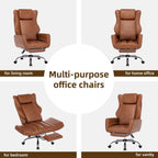 DYHOME Criss Cross Office Chair with Footrest, Executive Ergonomic Flip-Up Armrest Chair, Adjustable Reclining Computer Desk Chair for Working, Gaming, Relaxing, Brown PU Leather