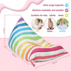 Sotiff Stuffed Animal Storage Bean Bag Chair Cover for Kids Extra Large Stuffed Canvas Bean Bag Cover for Organizing Children Plush Toys Holder Kids' Room, No Filling, 50 x 35 x 35 Inch(Rainbow Style)