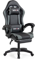 Ergonomic Gaming Chair with Footrest, Grey Black Video Game Chair w/Adjustable Headrest & Lumbar Support for Adults Kids, 360° Swivel for Home Office Bedroom Gaming Room, Grey&Black