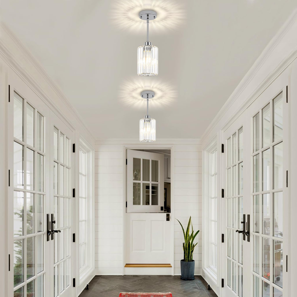 2 Pack Crystal Pendant Lights Kitchen Island Chrome Kitchen Pendant Lighting Over Island Modern Dining Room Light Fixtures Hallway Lights Adjustable Hanging Pendant Light for Bathroom Entryway Bedroom