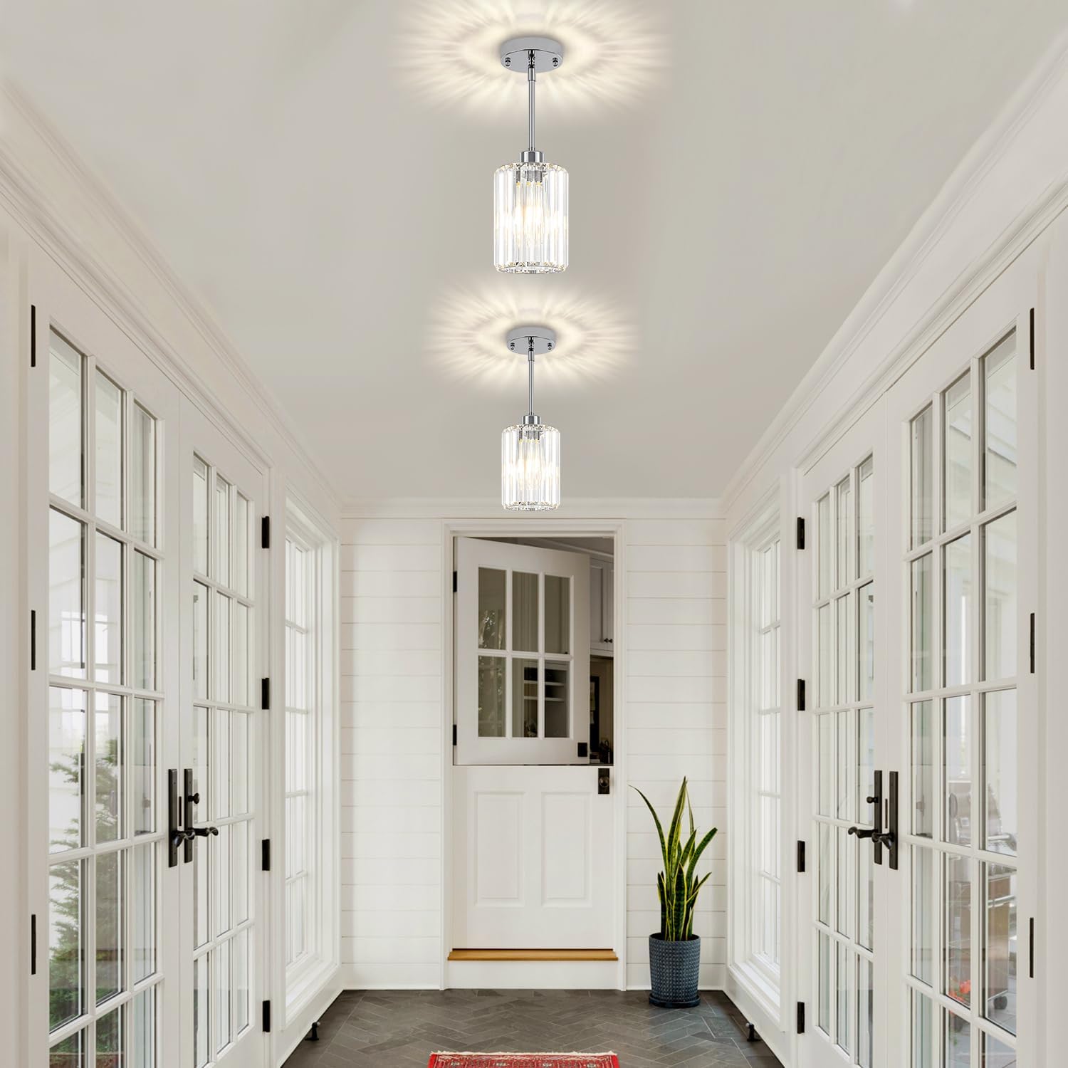 2 Pack Crystal Pendant Lights Kitchen Island Chrome Kitchen Pendant Lighting Over Island Modern Dining Room Light Fixtures Hallway Lights Adjustable Hanging Pendant Light for Bathroom Entryway Bedroom