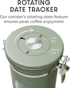 Veken Coffee Canister with Window, Airtight Stainless Steel Kitchen Food Storage Container with Lids, Date Tracker and Scoop for Ground, Beans, Tea, Flour, Cereal, Sugar Jars, 22OZ, Green