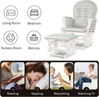 Costzon Nursery Glider with Ottoman, Upholstered Comfort Glider Rocker with Padded Cushion, Storage Pocket, Solid Wood Base, Rocking Chair Nursery for Breastfeeding, Napping (Gray and White)