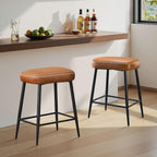 STOOLINK 24 Inch Bar Stools Set of 2, Counter Height Bar Stool for Kitchen Island, Metal Bar Stools for Counter, Modern Kitchen Stools with Sturdy Metal Base and Adjustable Foot Pins, Brown