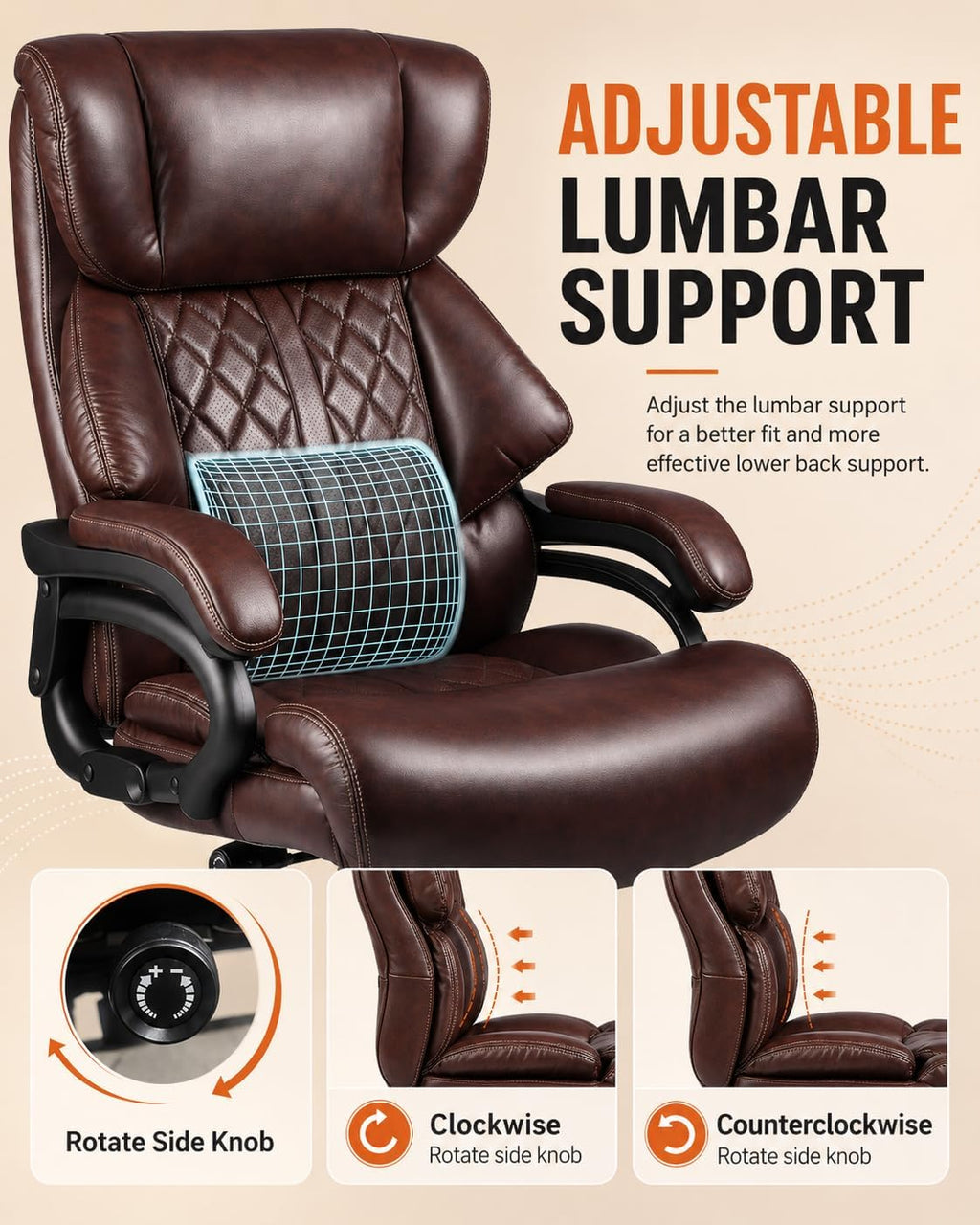 800lbs Executive Chairs, Executive Desk Chairs with Adjustable Lumbar Support, Office Chair for Heavy People, Heavy Duty Office Chair with Quiet Rubber Wheel and Extra Wide seat