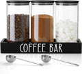 Glass Coffee Canister for Ground Coffee - 3Pcs 45oz Coffee and Sugar Container Set with Airtight Bamboo Lids and Black Tray - Farmhouse Coffee Bean Storage Jars for Coffee Bar Decor and Accessories