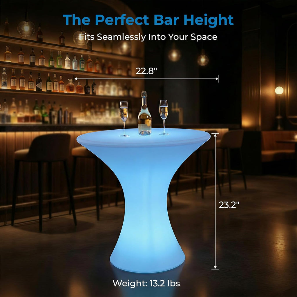 Mjkone 23" H LED Light Up Bar Table with Remote Controls, Rechargable Cocktail Tables for Party with 16 RGB Multi-Colored Lights, Waterproof Light Up Luminous Furniture for Home Bars, Round 1 Piece