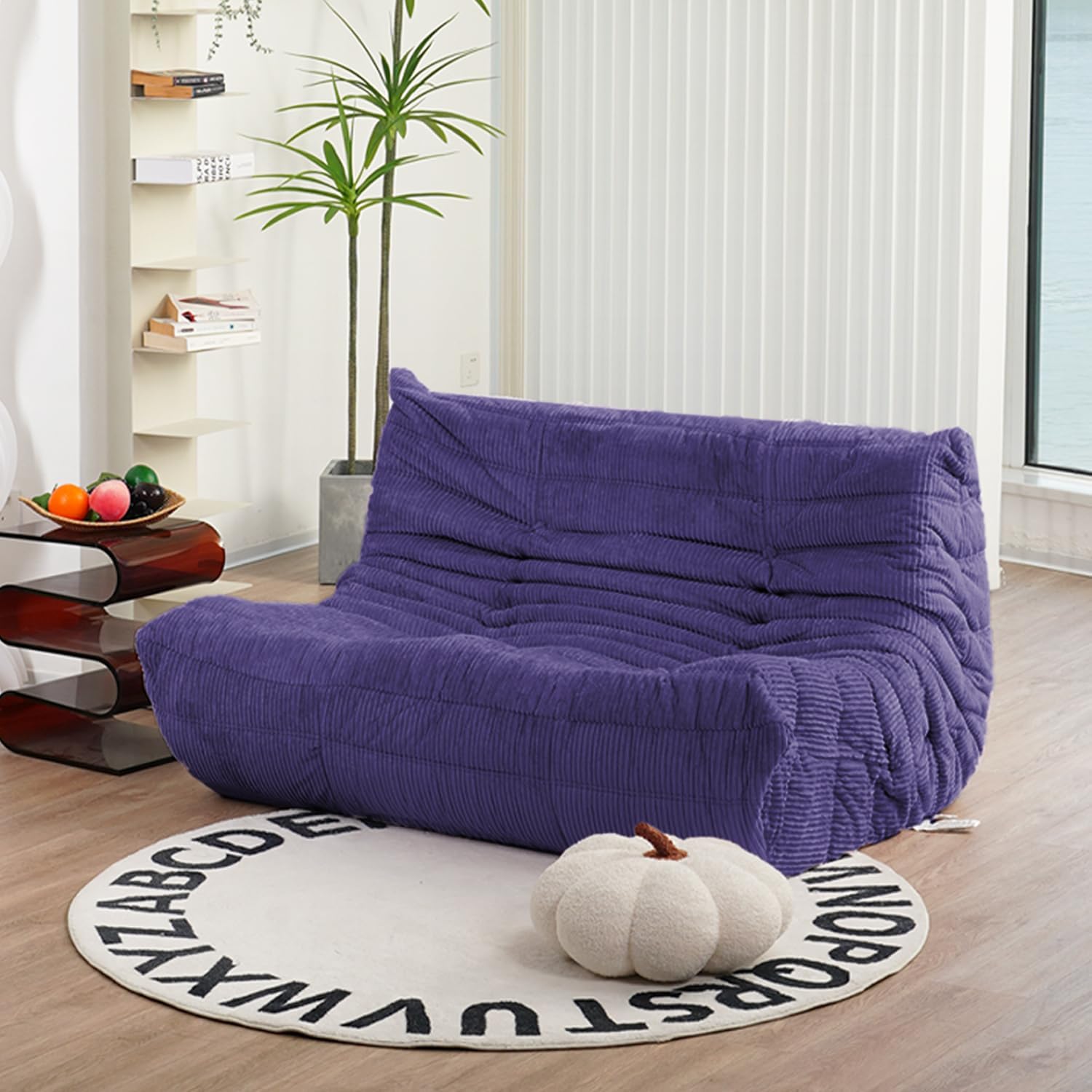 N&V Fireside Loveseat, Mid Century Armless Twin Size Floor Sofa, Soft Premium Corduroy Floor Lounge Chair, Foam Sofa Accent Chair for Living Room Bedroom and Office (Future Dusk)