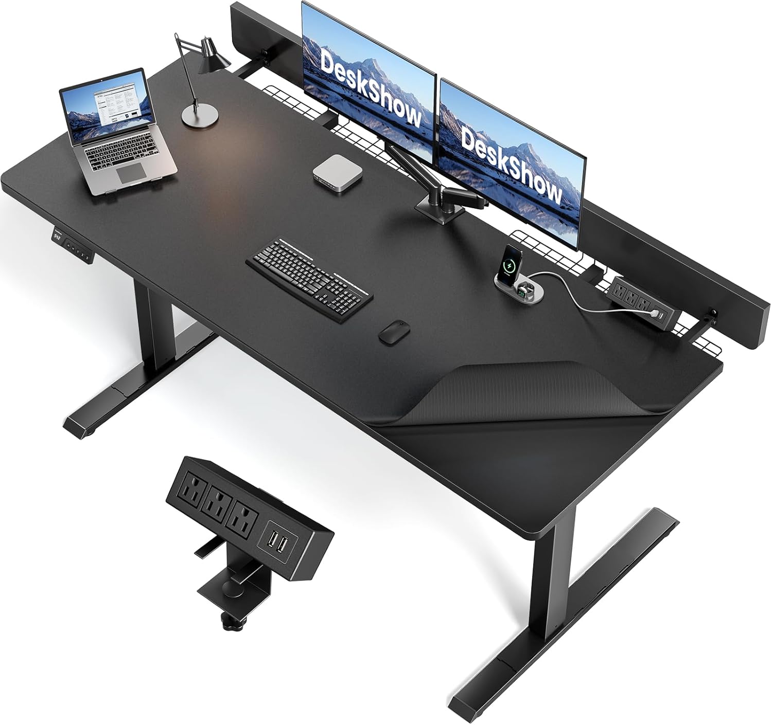 Electric Standing Desk Adjustable - 60 x 30 Inch Sit Stand Desk with Flip-Top Cable Management,Mouse Pad,Clamp Power Strip,Dual-Beam Frame,3 Memory Preset Height Adjustable for Home Office