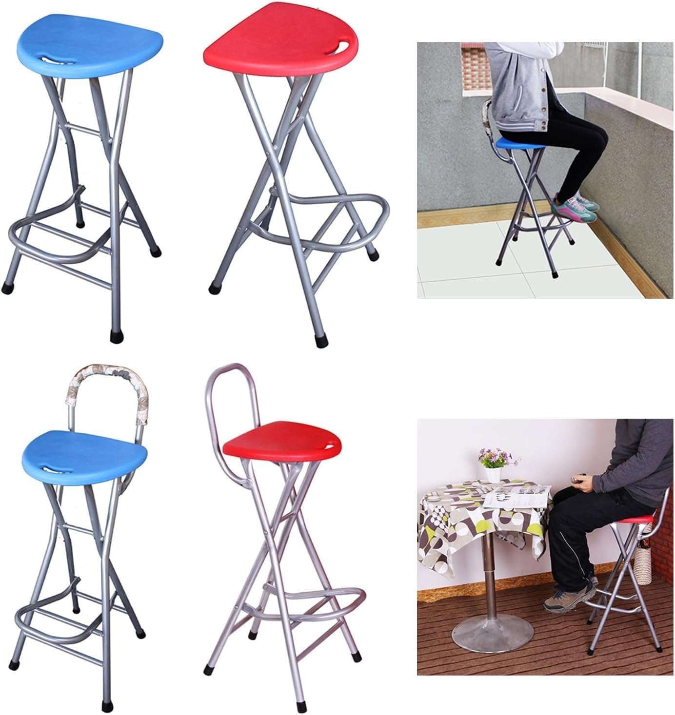 Portable Folding Stool with Footrest Heavy Duty Chair for Camping Fishing Kitchen Compact and Foldable(Blue,37 * 37 * 72CM)