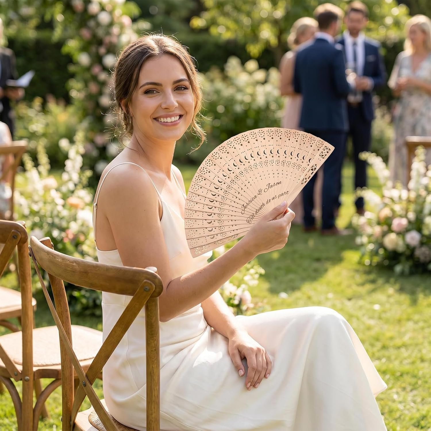 Personalized Handheld Fan Foldable Custom Fans for Wedding Guests Custom Wooden Fan Bulk with Engraved Text Tassel Yarn Bag Personalized Beach Wedding Fans Favors Gifts for Guests Friends (30)