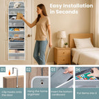 Easy Assembly Over The Door Organizer, 6 Shelves& 10 Side Pockets, Heavy-Duty Reinforced Mesh Rack Holds 44lb, Hanging Behind Door Storage for Bathroom Pantry, Nursery, Closet, Shoes, Towels-Grey