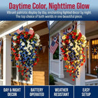 Patriotic Hanging Flower Baskets, Anniversary Porch Decor, red White and Blue Hanging Flowers, Artificial Hanging Plants red White and Blue (Without Light*2)