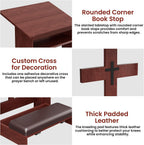 Foldable Prayer Kneeler, Wooden Prayer Bench with Storage Shelf, Cushion Pad, Rounded Corner Bookend and Customizable Cross Decoration, Reinforced Steel Tube Base Design (Mahogany)