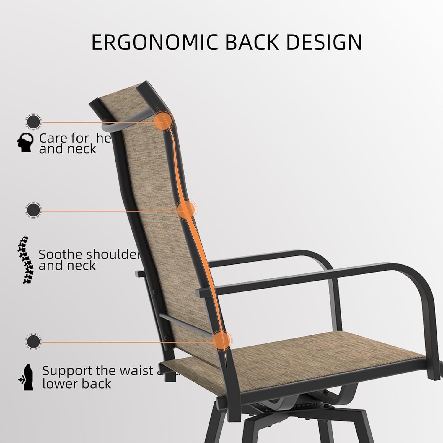 Anmutig Patio Bar Chairs Set of 4 for Outdoor High Back Stools with Footrest - Brown