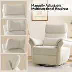 HULALA HOME Nursery Glider Recliner with Adjustable Headrest and Armrests, Power Swivel Rocker Recliner Chair with USB Port and Storage Bags, GREENGARD, FSC, CertiPUR-US® Certified, Beige