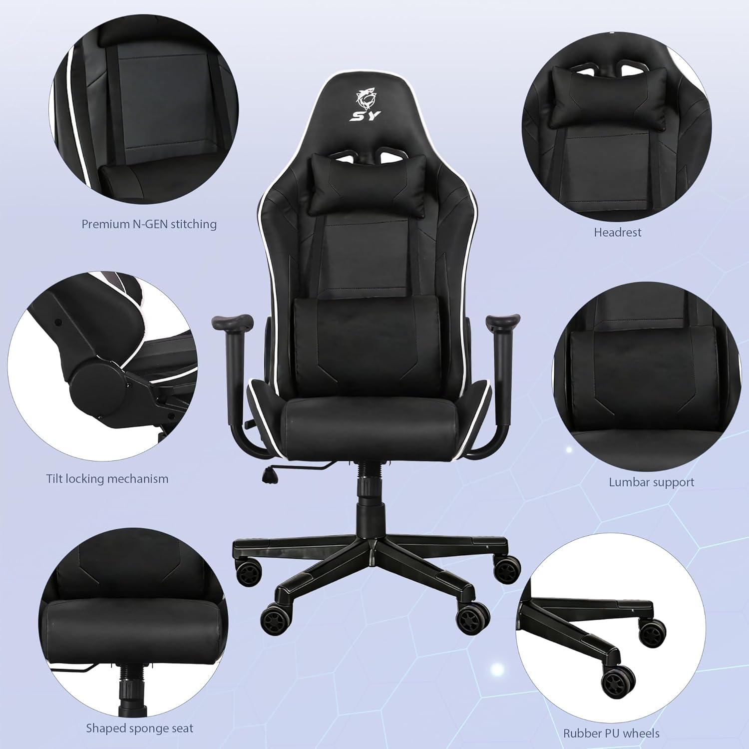 Gaming Chair,Video Game Chair with Massage Lumbar Support, Ergonomic Computer Chair Height Adjustable with Swivel Seat and Headrest