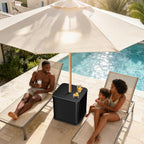 Umbrella Side Table- Outdoor Patio Table with Umbrella Hole | Umbrella Base Holds 132 Lbs, Easy Assembly, Perfect for Porch, Poolside, Or Patio Use as Coffee Table, Fits ≤1.5”Pole, Black