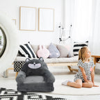 2 in 1 Fold Out Kids Couch, Foldable Toddler Chair and Infant Seat, Soft Cloth Sofa with Sponge Fill, Cartoon Animal Design for Nursery, Home & Travel (Folding in Half)