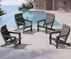 SERWALL Modern Adirondack Chairs, Slatless HDPE Adirondack Chairs, Solid Backrest Plastic Outdoor Chairs Set of 4,Wood-Like Texture-Grey