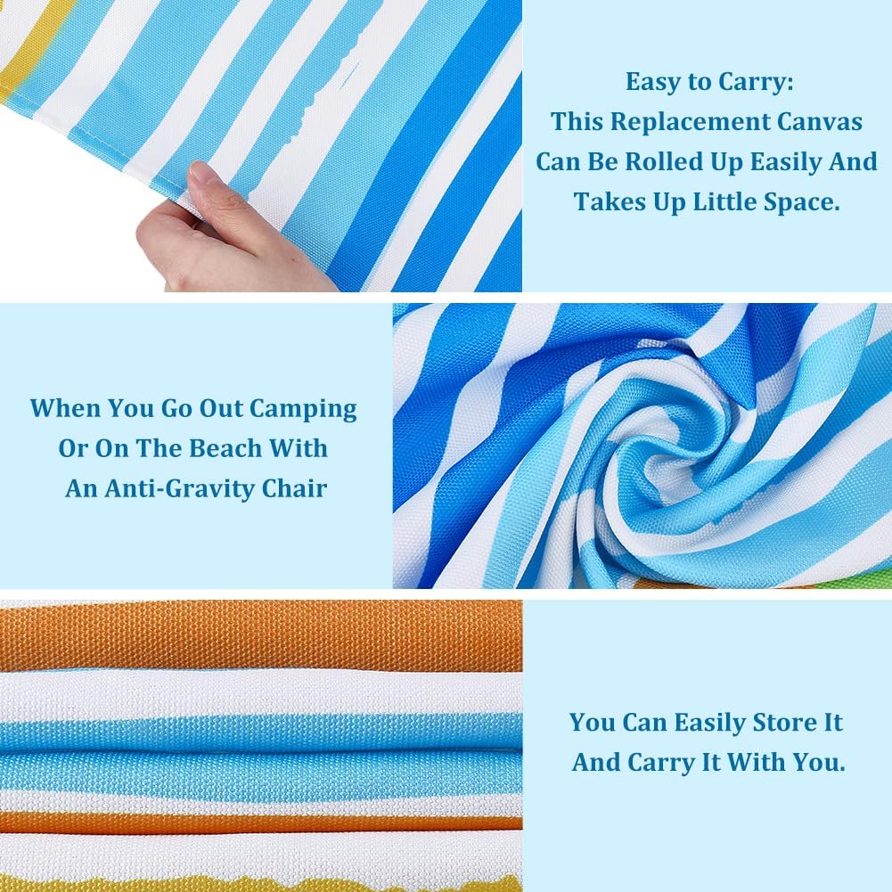 GORGECRAFT Thicker Beach Sling Patio Chairs Canvas 120x43.5cm Outdoor Folding Chair Replacement Fabric 12oz-Canvas Yellow Blue Stripe Lounge Reclining Replacement Cloth for Summer Garden Sunbathing