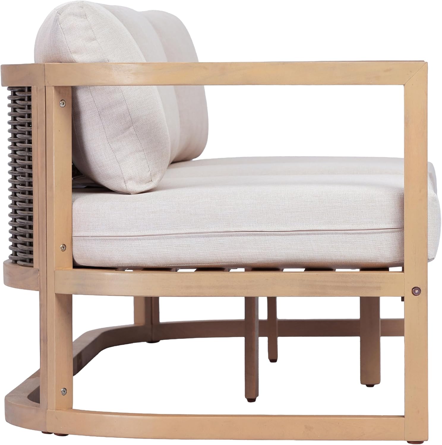 Christopher Knight Home Fido Acacia Wood Outdoor 3 Seater Sofa Cushion, Solid Wood Patio Sofa with Wicker Backrest, Comfy Lounge Sofa for Patio Furniture Set, Light Teak+Beige