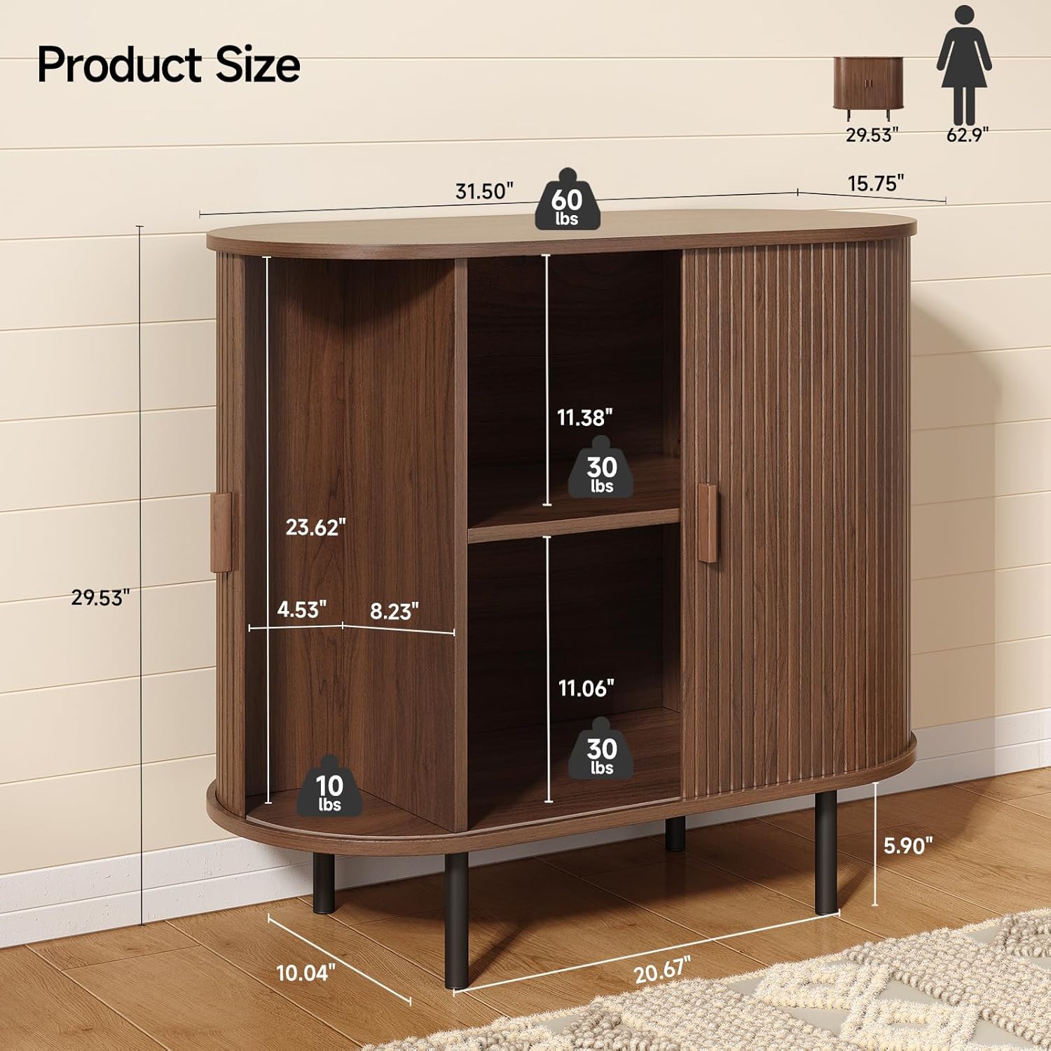 ONBRILL 31.5" Sideboard Buffet Cabinet with Storage, Storage Cabinet with Sliding Door & Adjustable Shelf, Modern Accent Coffee Bar Console Table for Kitchen, Entryway, Walnut