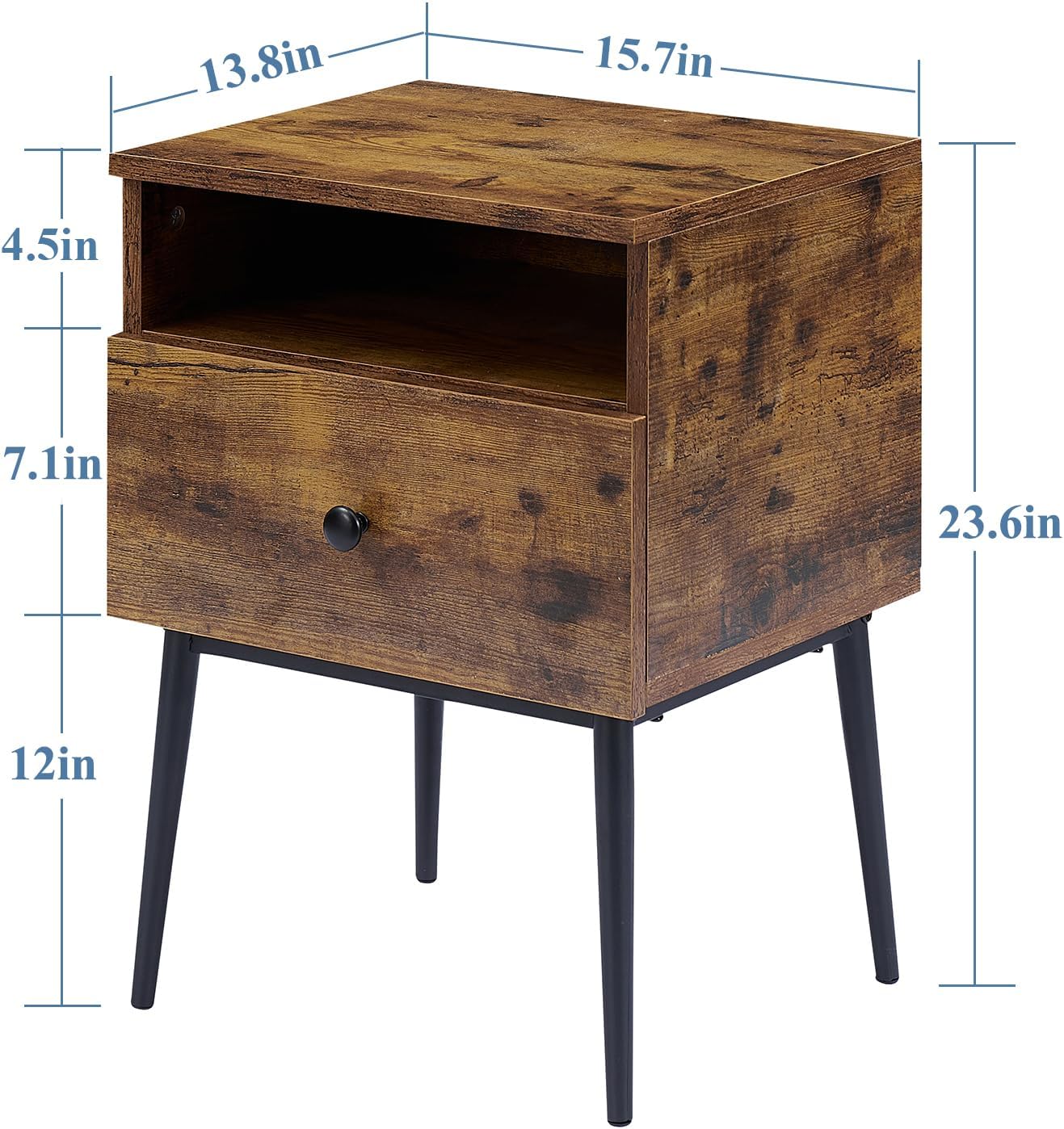 VECELO Night Stand for Bedroom Set of 2,Modern Solid Wood Nightstand with Storage Shelf and Drawer, Bedside Table End Table for Living Room,Bedroom,Entryway,Easy Assembly,Vintage Brown