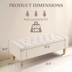 47 Inch Large Storage Ottoman Bench, Upholstered End of Bed Bench with Removable Lid, Diamond Tufted Seat, Wood Legs, Hidden Storage Organizer for Bedroom, Living Room, Entryway,Light Beige