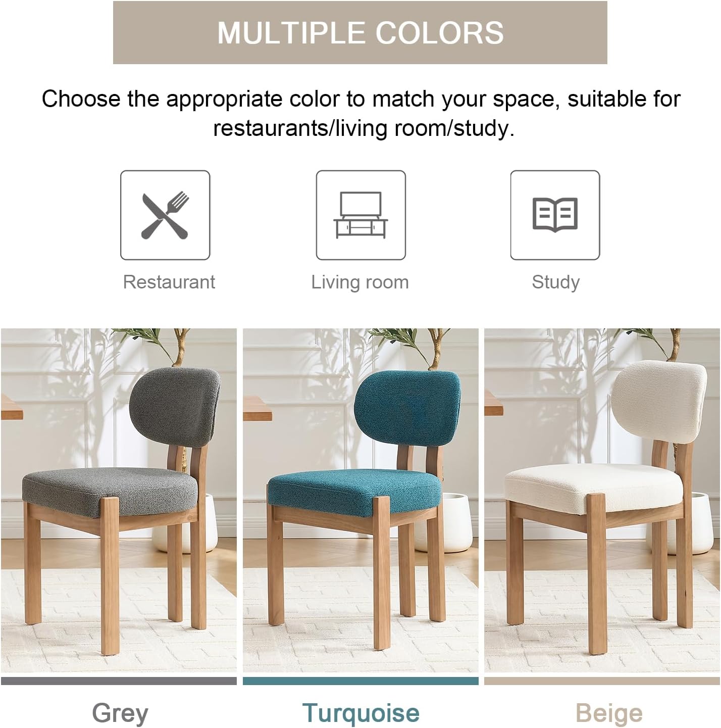 Wooden Dining Chairs Set of 4, Mid Century Modern Chenile Upholstered Dining Room Chair Kitchen Chairs with Solid Wood Legs, Farmhouse Dinner Chair for Kitchen Restaurant Living Room, Beige