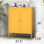 36" H Metal Sideboard Buffet Cabinet with Lockable Doors, Arched Door Design, 2 Adjustable Shelves, Cold-Rolled Steel Accent Storage Cabinet for Entryway, Living Room, Hallway Yellow
