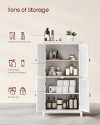 VASAGLE Floor Storage Cabinet, Freestanding Storage Unit with 4 Doors, Adjustable Shelves, 11.8 x 23.6 x 43.3 Inches, for Entryway, Bathroom, White UBBC552P31