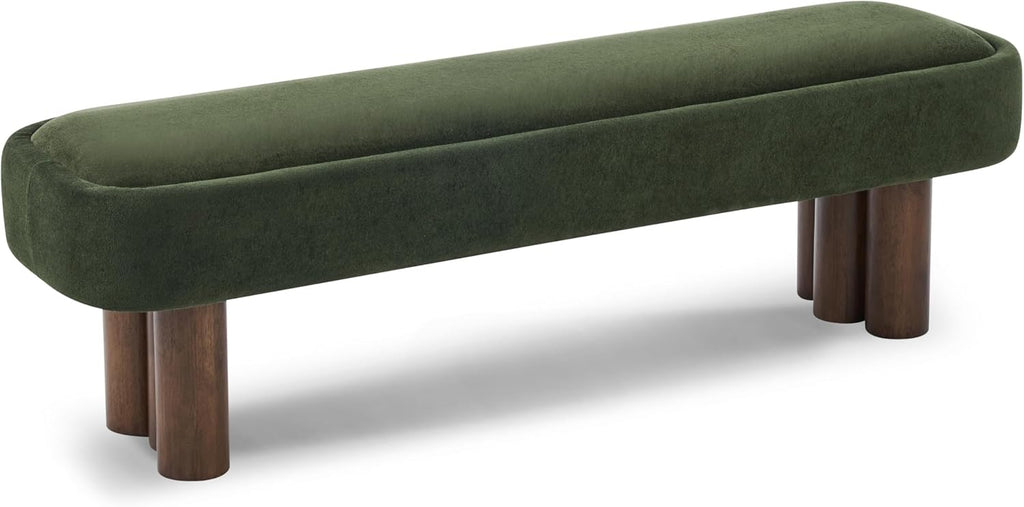 Christopher Knight Home Damas 60.04" Fabric Upholstered Dining Bench, Wooden Entryway Bench, Long Sofa Footstool for Living Room, Bedroom End of Bed Bench, Olive Green+Walnut