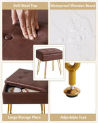 IBUYKE Multifunctional Storage Vanity Stool with Flip Tabletop, Adjustable Metal Legs & PU Leather, 40x30x48cm, Ottoman Footrest for Makeup, Living Room, Entryway, Brown WBD014Z