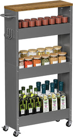XYZLVSI Slim Storage Cart, 4 Tier Rolling Kitchen Cart on Wheels for Small Space, Narrow Laundry Bathroom Organizers Mobile Shelving Unit Metal Utility Cart with Handle, 5.9in Width, Gray