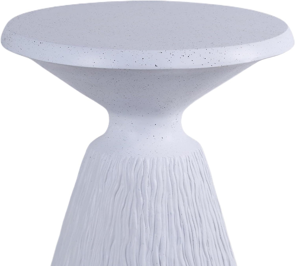 IRONORA Textured Concrete Accent Side Table, Hourglass Shaped Round Outdoor End Table, Weather Resistant Speckled Stone Pedestal Side Table for Patio Garden Living Room Bedroom Entryway, Nightstand
