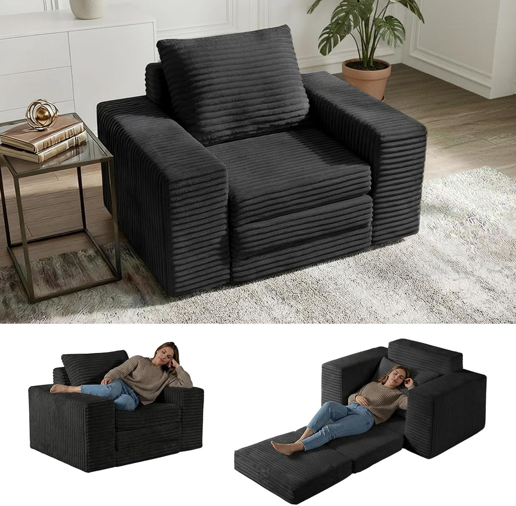45" Convertible Sofa Chair Bed for Small Spaces, Corduroy Sleeper Chair with High Density Foam, No Assembly Folding Couch Chair with Armrests for Apartment Bedroom Guest Room