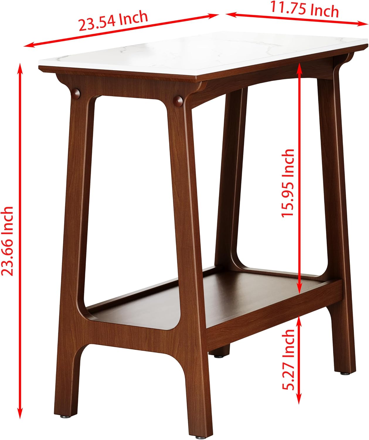 Skinny Side Table Slim Nightstand with Storage Shelf and Marble Top, Farmhouse Brown Narrow End Table Small Night Stand Bedside Table for Small Spaces Living Room Bedroom Sofa Couch
