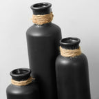 Matte Black Ceramic Vase Set, 3 Pcs Rustic Decorative Vases for Modern Farmhouse Office Home Decor, Living Room Centerpieces Decoration for Table Mantel Entryway Shelves Décor